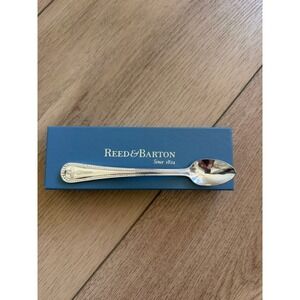 Reed & Barton Abbey Silverplate Infant Feeding Spoon Cross Beaded 4713 Boxed